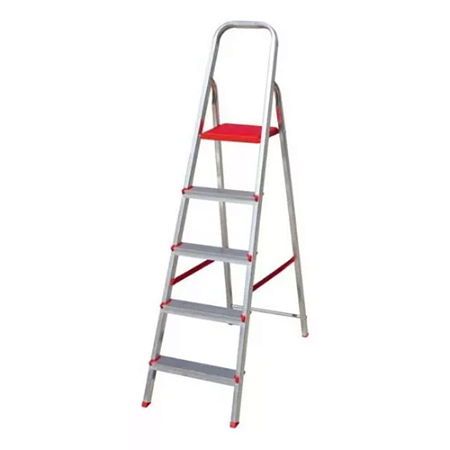 Escada De Aluminio Alta 5 Degraus Esc0064 Botafogo Lar & Lazer Cor Cinza e Vermelho