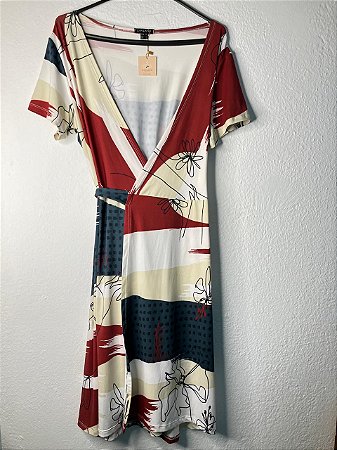 Vestido Curto Transpassado Estampado