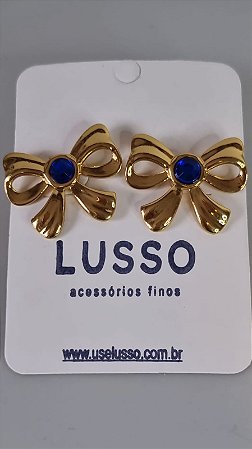 Brinco inox dourado G com pingente de laço