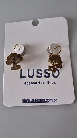 Brinco inox dourado M clique com pingente de árvore