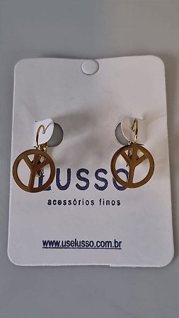Brinco inox dourado M clique com pingente do símbolo da paz