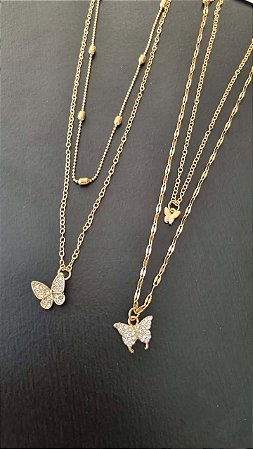 Kit com 2 colares borboletas