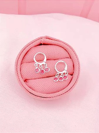 Argolinha pingentes 3 zircônias Pink