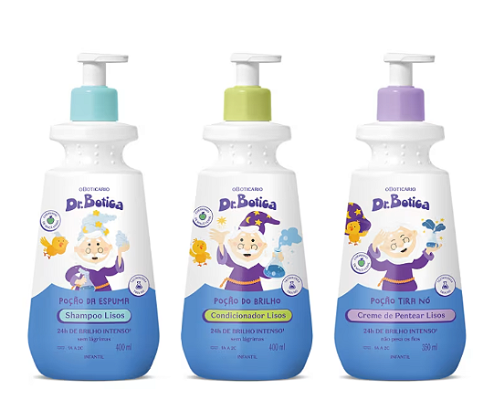 Combo Dr. Botica Cabelos Lisos Shampoo Infantil 400ml + Condicionador Infantil 400ml + Creme Para Pentear Infantil 350ml