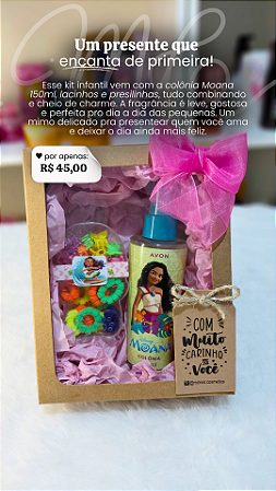 Kit Presente Moana Infantil (Colônia 150ml Avon + Lacinhos e Presilhas)