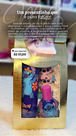 Kit Presente Infantil Lilo & Stitch (Shampoo 2 em 1, 200ml + Colônia 70ml + Presilhas)