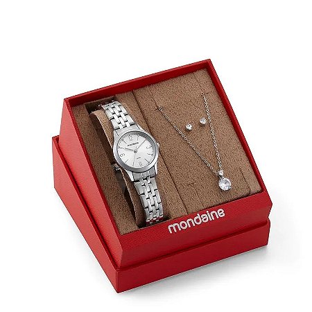 Kit Relógio Mondaine Prata com Semi Joia