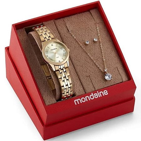 Kit Relógio Mondaine Dourado com Semi Joia 32608LPMKDE1K1
