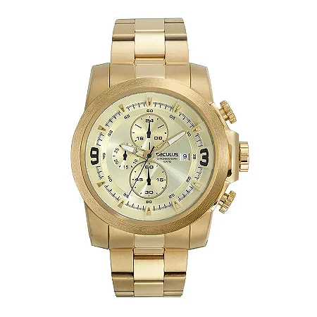 Relógio Seculus Masculino Cronógrafo Aro 3D Dourado 44175GPSVDA2