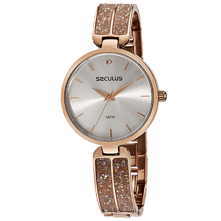Relógio Seculus Feminino Clássico com Pedras Rosê Gold