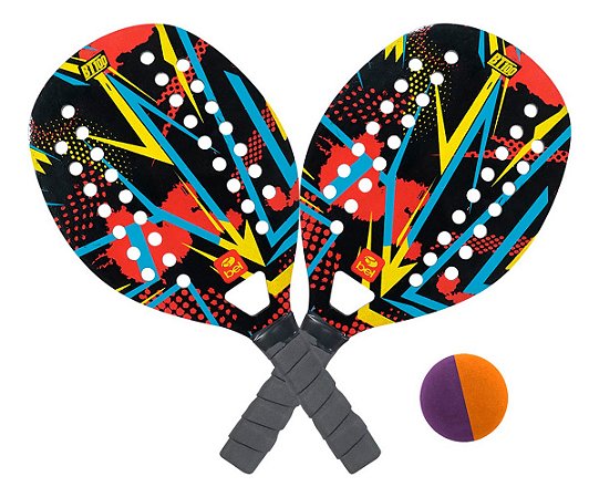 Kit Beach Tenis Praia 2 Raquetes 1 Bolinha Madeira