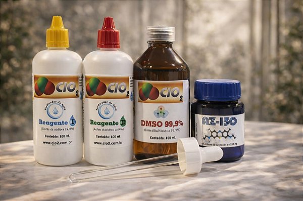 KIT DIOX SANITIZANTE PLÁST. + DMSO 99% 100ML CADA FRASCO + AZ-150