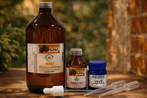 KIT DIOX SANITIZANTE 3.000 PPM ELETROLÍTICO 1000ML + DMSO 70% 100ML + AZ-100