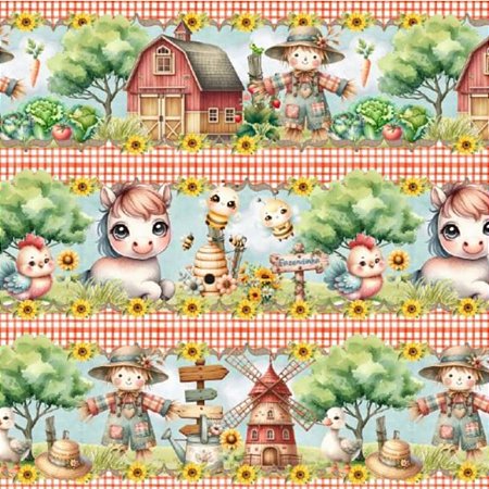 Tricoline Digital Barrado Fazendinha (0,55cmx1,50mt)