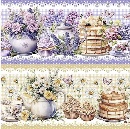 Tecido Tricoline Barrado Digital Chá da Tarde Florido (0,55cmx1,50mt)