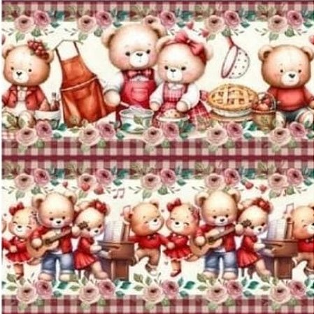 Tecido Tricoline Barrado Digital Ursos (0,55cmx1,50mt)