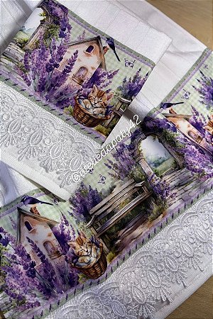 Jogo de tolahas p/ banheiro (Rosto e lavabo) - Jardim de Lavandas