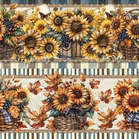 Tricoline Digital Barrado Vasos de Girassóis (0,55cmx1,50mt)