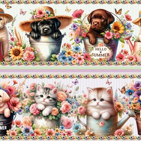 Tricoline Digital Barrado Summer Pets (0,55cmx1,50mt)