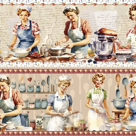 Tricoline Digital Barrado Cozinha Retrô (0,55cmx1,50mt)