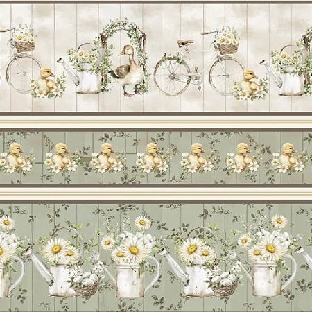 Tricoline Digital Barrado Campo das Margaridas (0,55cmx10,50mt)