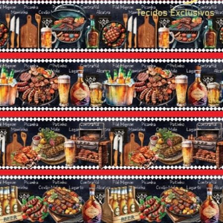 Tricoline Digital Barrado Bom Churrasco (0,55cmx1,50mt)