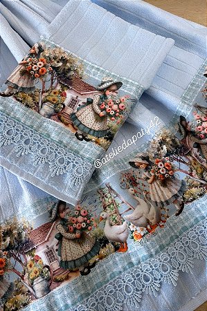 Jogo de toalhas p/ banheiro (Banho e Rosto) - Camponesas