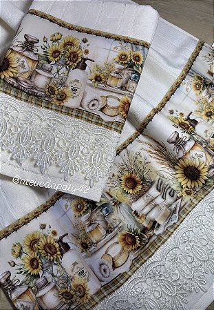 Jogo de toalhas p/ banheiro (Rosto e Lavabo) - Girassóis