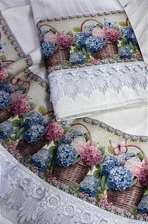 Jogo de toalha p/ banheiro - Banho e rosto - Hortênsias