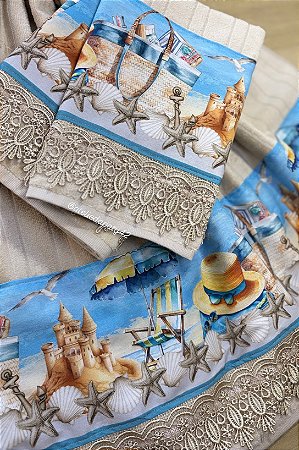 Jogo de toalhas p/ banheiro (banho, rosto e lavabo) - Praia