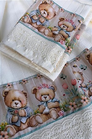 Jogo de toalhas p/b banheiro (banho, rosto e lavabo) - Ursos