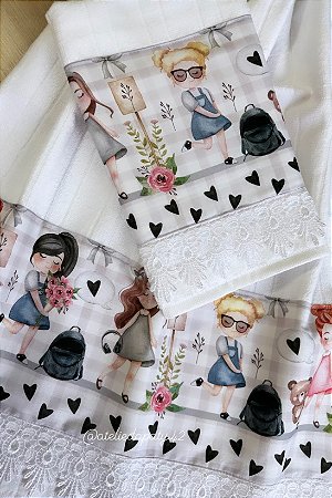 Jogo de toalhas p/ banheiro (rosto e lavabo) - Meninas