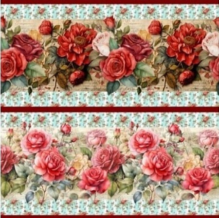 Tecido Tricoline Barrado Digital Roseiras 55cmx1,50mt