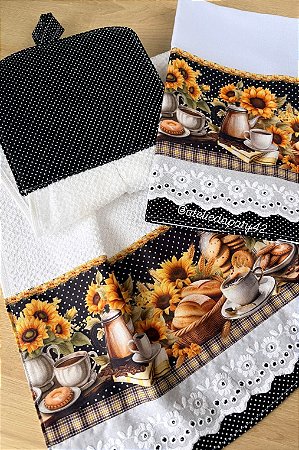 Pano de prato/copa + pano bate mão - Girassõis