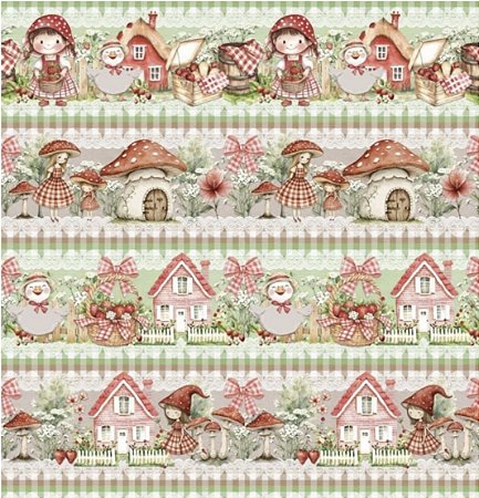 Tecido Tricoline Barrado Digital Cogumelos (0,55cmx1,50mt)