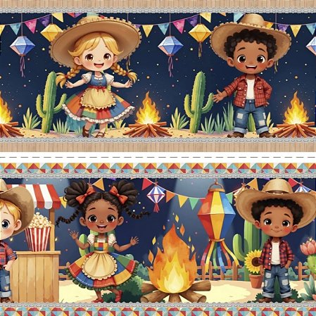 Tecido Tricoline Barrado Digital Arraiá (0,55cmx1,50mt)