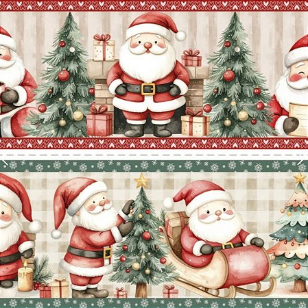 Tecido Tricoline Barrado Digital Natal Encantado 100% algodão(55cmx1,50mt)