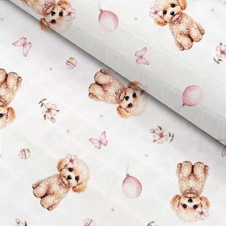 Tecido Fralda Quadriculada 100% algodão Cachorrinhos (1mtx0,75cm)