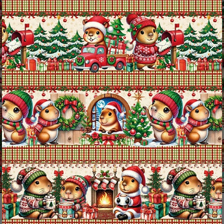Tecido Tricoline Barrado Digital Natal das Capivaras 100% algodão (55cmx1,50mt)