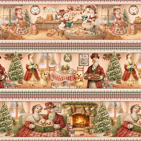 Tecido Tricoline Barrado Digital Natal em Família 100% algodão (55cmx1,50mt)