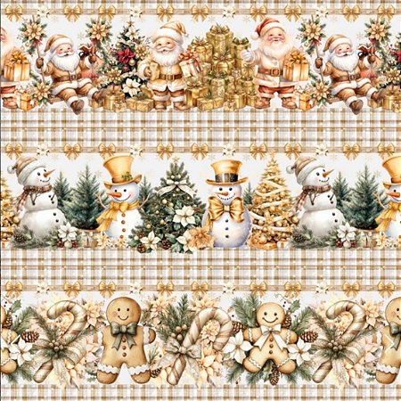 Tecido Tricoline Barrado Digital Natal Gold 100% algodão (55cmx1,50mt)