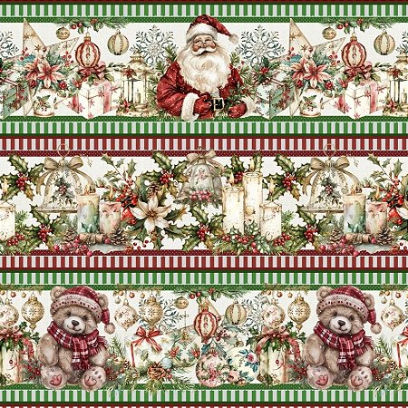 Tecido Tricoline Barrado Digital Meu Querido Noel 100% algodão (55cmx1,50mt)