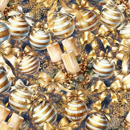 Tecido Tricoline Digital Corrido Natal Dourado 100% algodão (55cmx1,50mt)