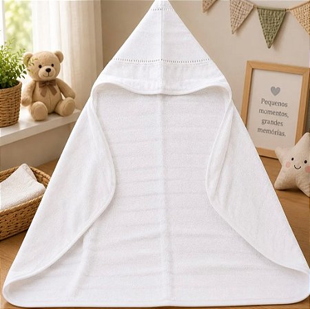 Toalha de Banho infantil com Capuz p/ bordar Branca (70cmx90cm)