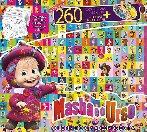 Masha e o Urso Colorindo com Adesivos Extra