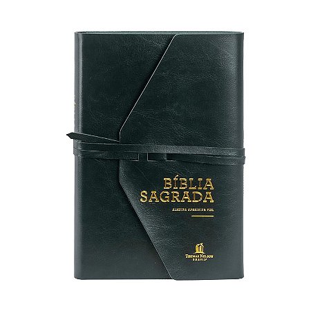 Biblia Acf: Letra Grande com Fechamento em Tira, Courosoft Verde Artesanal,