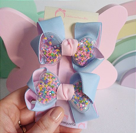 Laço parzinho azul e rosa com estrelinhas