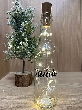 GARRAFA LONG NECK DE VIDRO COM ROLHA LED SAUDE 1UN