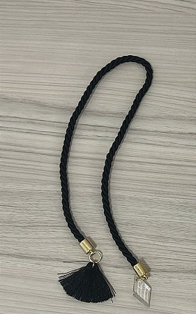 CORDÃO POMPOM PRETO C/OURO 42CM 1UN