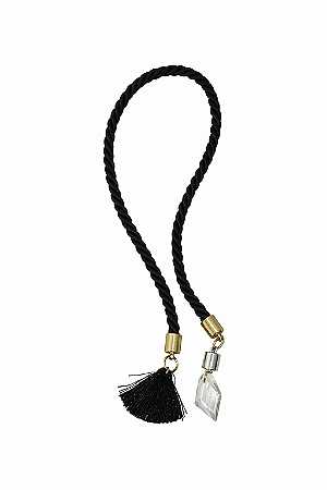 CORDÃO POMPOM PRETO C/OURO 42CM 1UN